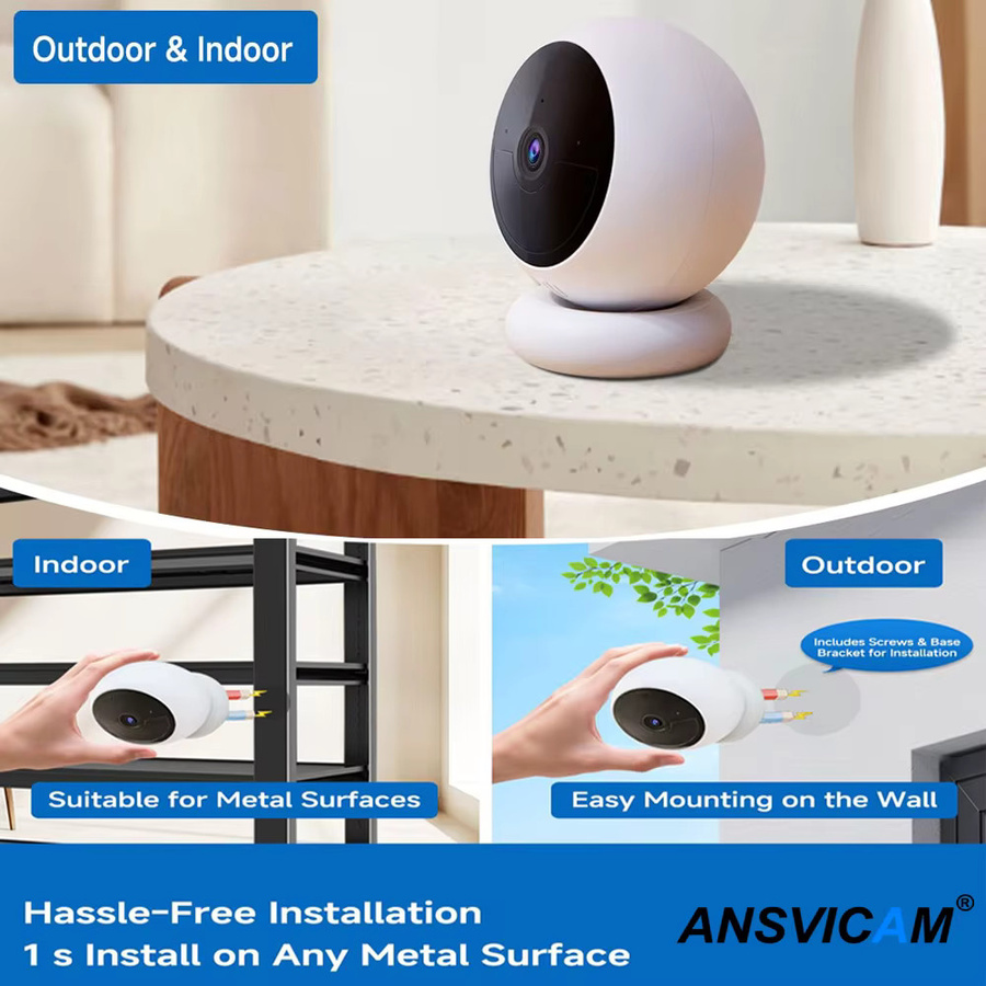 ANSVICAM 2K kabellose IP-Kamera mit 5 MP, magnetische Außen- und Innenkamera mit intelligenter Bewegungserkennung in Weiß - Bild 2
