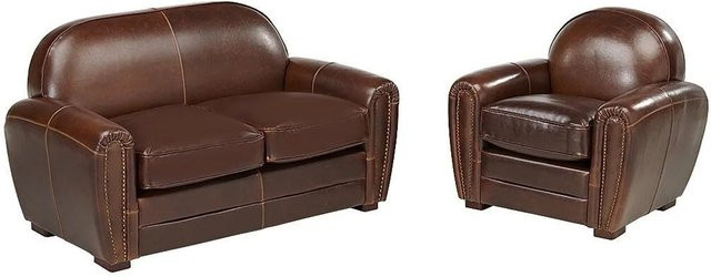 Vente-unique Couchgarnitur Baudoin aus Leder in Schokobraun bestehend aus einem 2-Sitzer und einem Sessel mit klassischem Design - Bild 1