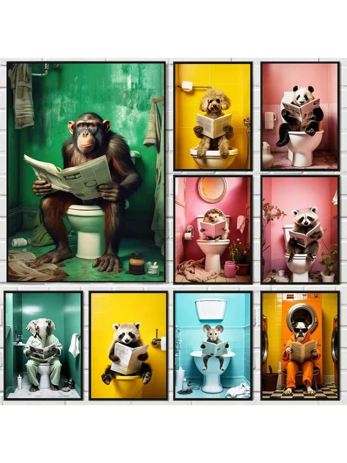 Potdemiel Leinwanddruck mit Schimpanse, Elefant und Panda als modernes Wandposter für dein Wohnzimmer oder Badezimmer - Bild 2
