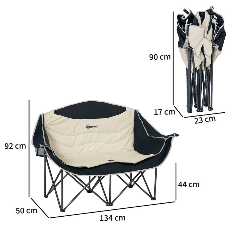 Outsunny 2-Sitzer Faltstuhl für Outdoor und Camping, beige, B/H/T: 50 x 92 x 134 cm - Bild 5