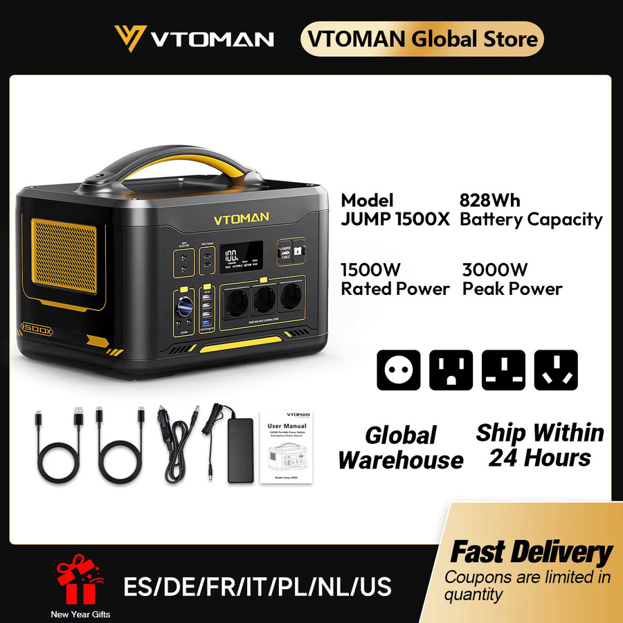 VTOMAN JUMP 1500X Tragbare Powerstation mit LiFePO4 Batterie, 828Wh, 1500W, Solargenerator in Schwarz - Bild 2