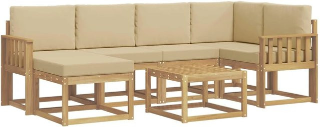 vidaXL Outdoor-Sofagarnitur 7-teilig aus Akazien-Massivholz in Weiß und Beige mit L-Form, Polsterung und Kissen für Garten und Terrasse - Bild 1