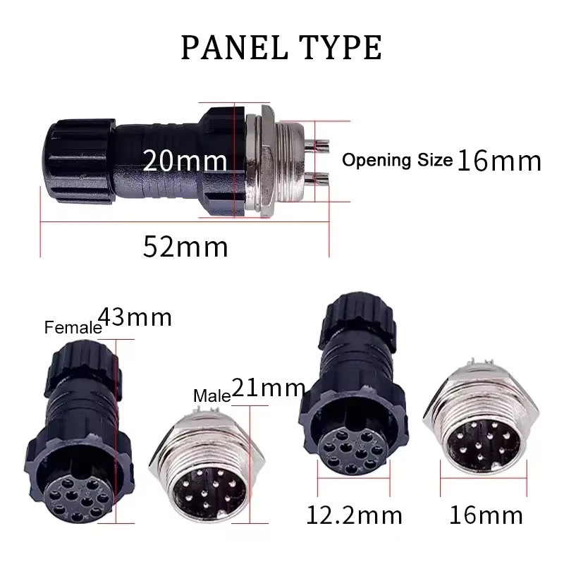 FRONCS GX16 M16 QL16 Luftfahrt Stecker Set in Schwarz mit 2 bis 10 Pins als Männlich-Weiblich Docking Panel Montiert - Bild 3