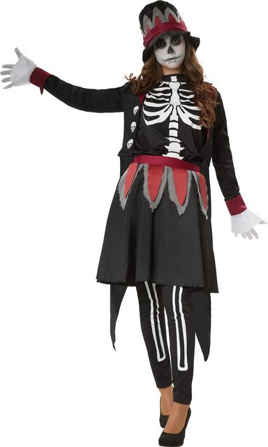 tectake Frauenkostüm Gruselige Skull Lady, Schwarz, Plüsch / Textil - Bild 1