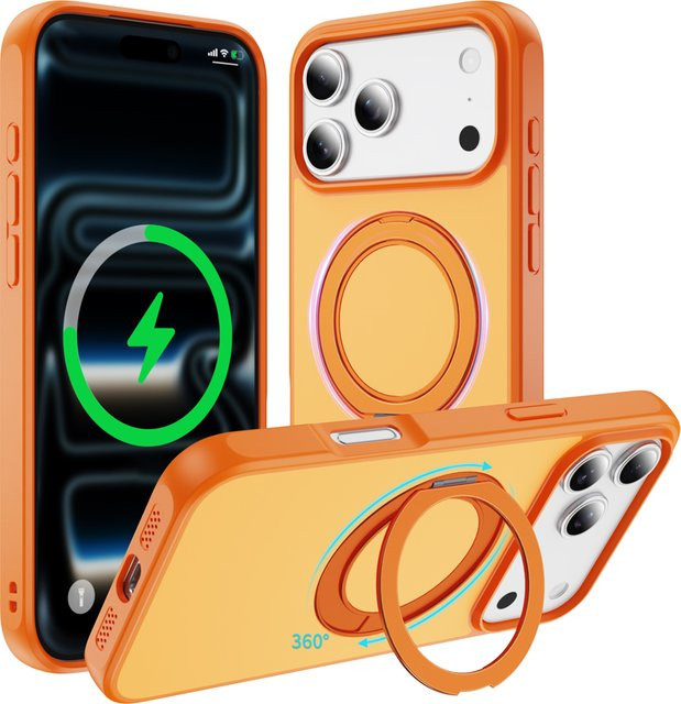 Stoßfeste magnetische iPhone Schutzhülle mit MagSafe Ständer für Apple iPhone 11 bis 17 Pro Max Plus in Blau und Orange - Bild 1