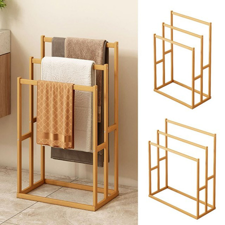 Alloet 3-stufiger Handtuchständer aus Holz in Braun mit 3 Hängestangen für Badezimmer und Wohnzimmer