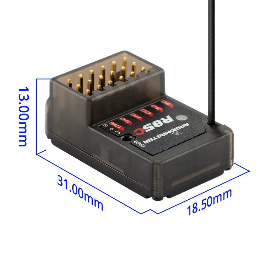 RadioMaster R85C 5ch 2,4 GHz 4in1 Multiprotokoll PWM-Empfänger mit externer Antenne in Schwarz - Bild 2