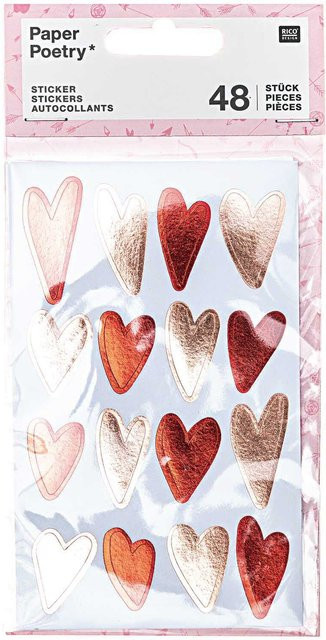 Rico Design Paper Poetry Sticker It must be love Herzen in Rosa-Rot, 4 Blatt - Bild 1