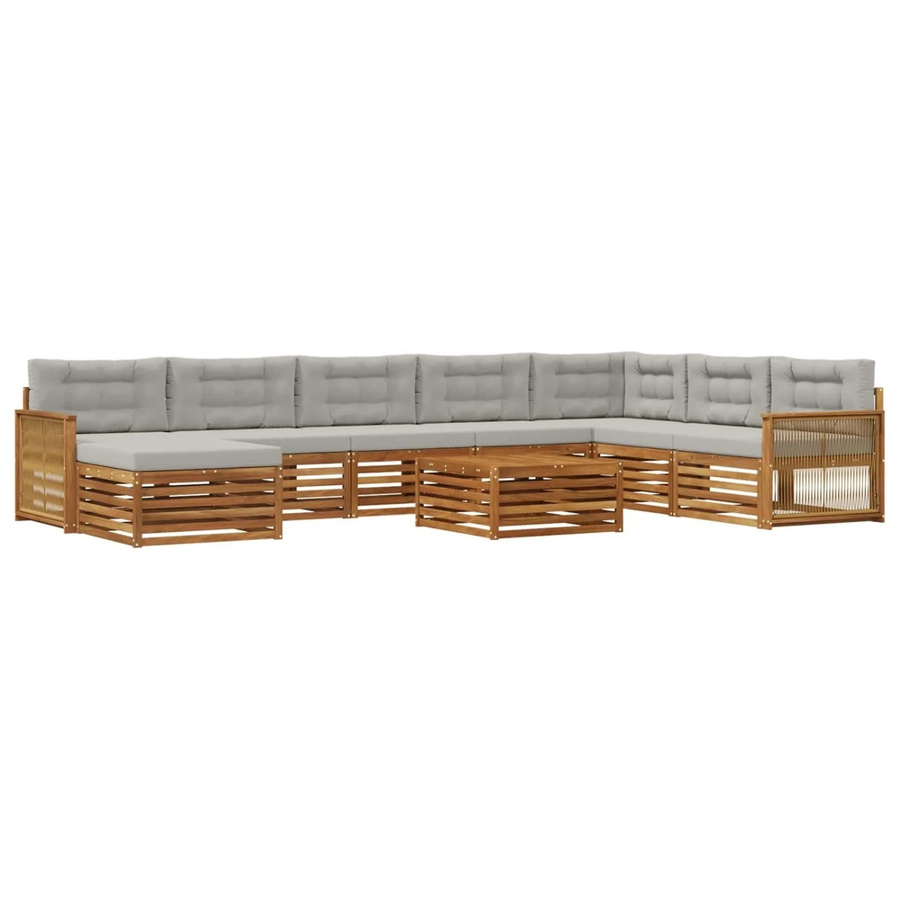 vidaXL Outdoor-Sofagarnitur L-Form aus Akazienholz mit 9 Kissen in Braun und Grau - Bild 2