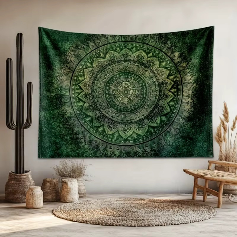 VIKAMA Boho Wandbehang mit grünem Mandala- und Blumenmuster als dekorative Wandkunst - Bild 2