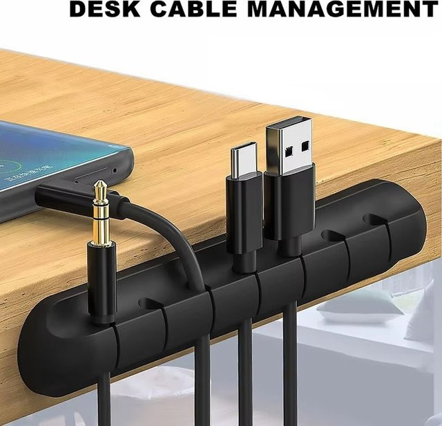 Mrgabwte USB-Kabelhalter Clips aus Silikon für Schreibtisch und Desktop, Selbstklebende Kabel Organizer in Schwarz und Weiß - Bild 1
