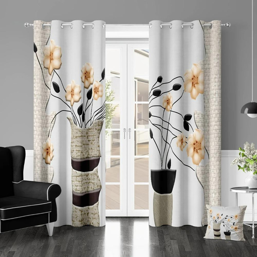 Yiran Furniture Dekorative Vorhänge mit floralem Muster, 2er-Set, halbtransparent, Mehrfarbig, B: 100 cm, H: 130 cm - Bild 2
