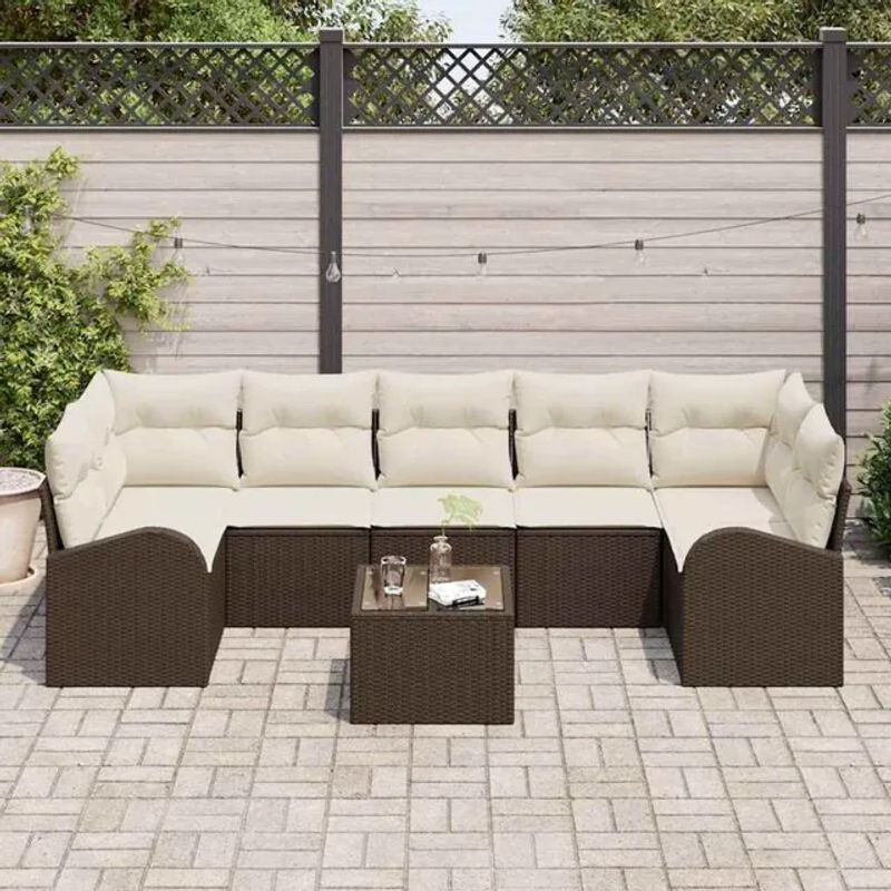 Vidaxl Garten-Sofa-Set aus Polyrattan mit 8 Kissen in Braun und Creme, B/T/H: 55 x 55 x 37 cm - Bild 1