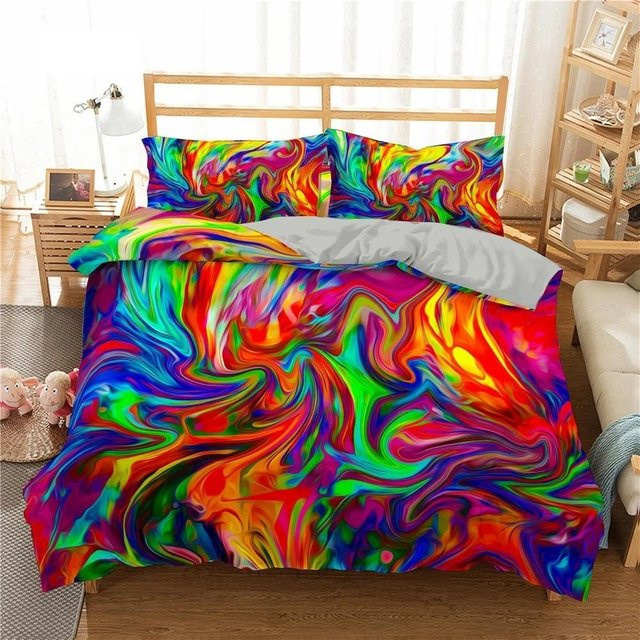 phechion Psychedelisches Bettwäsche-Set mit 3D-Druck, bestehend aus Bettbezug und Kissenbezug, Mehrfarbig, B/H: 135 x 200 cm - Bild 1