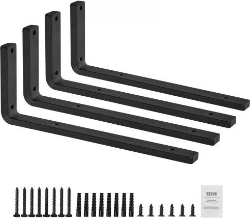 VEVOR Regalhalterung Set aus 4 Stück, robuste L-Regalträger aus Stahl in Mattschwarz, Tragkraft 72,6 kg, B/T/H: 41,0 x 15,5 x 3,5 cm - Bild 1