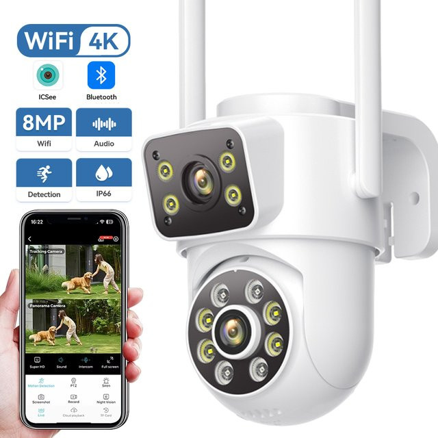 HAMROLTE 4K 8MP PTZ WLAN-Überwachungskamera mit Dual-Bildschirm, KI-Menschenerkennung, IP66 wasserdicht, kabellose CCTV-Sicherheit für den Außenbereich, weiß - Bild 1