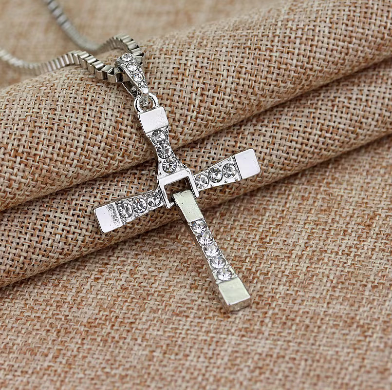 Halskette mit Kreuz-Anhänger, Silber, Kristall, Herren - Bild 3