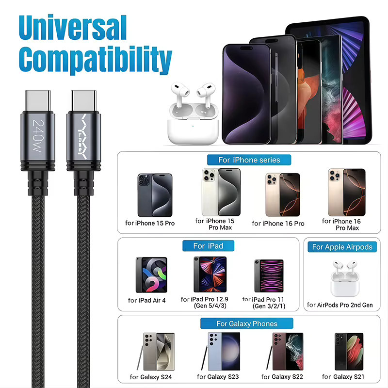 Vyvylabs 6er-Pack geflochtenes USB-C auf USB-C Kabel für schnelles Laden von iPhone 17 16 15 Pro Plus Max, Galaxy S25 S24 und iPad MacBook - Bild 7