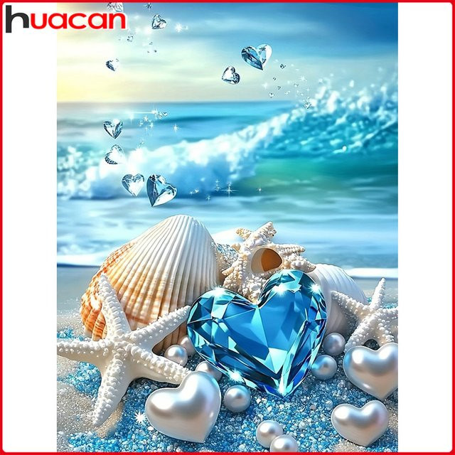 Huacan Diamantmalerei Set Muscheln am Meer mit Herz Motiv in Multicolour B/H: 30 x 20 cm - Bild 1