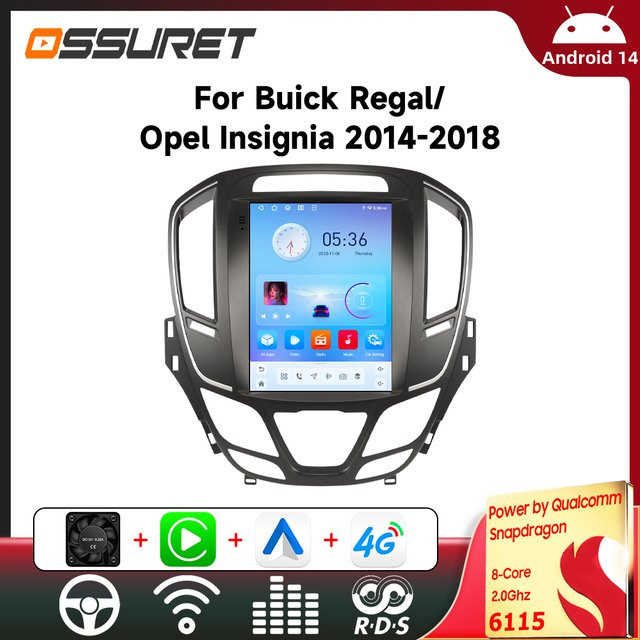 OSSURET Android Autoradio mit 9,7 Zoll Bildschirm für Opel Insignia und Buick Regal 2014-2018, Carplay Multimedia-Player mit GPS und 360-Grad-Kamera, Schwarz - Bild 1