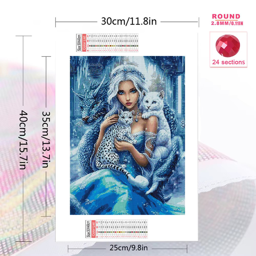 Momoart Diamantstickerei DIY Set mit Frauenporträt und Drache als Mosaik-Dekoration in Multicolor mit Full Round Diamanten - Bild 2
