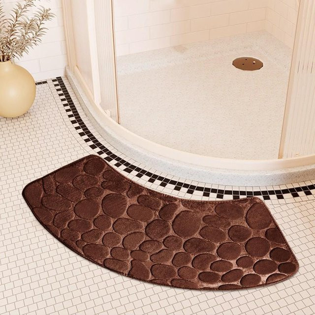 A Life Houseware Badezimmermatte Set aus 2 Stück in Kaffeebraun mit Kieselprägung und gebogener Form, rutschfest und saugfähig, Breite: 40 cm, Tiefe: 100 cm - Bild 1