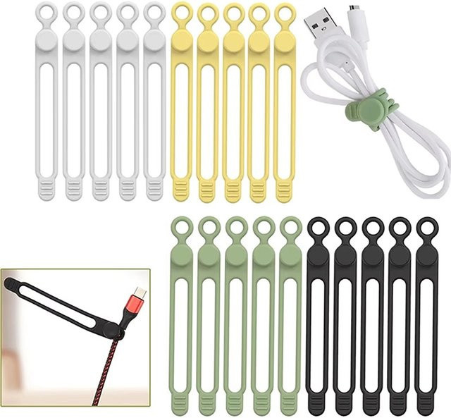 25 Stück KAFNHCKA Kabel Organizer aus Silikon, wiederverwendbare Kabelbinder in Multicolour für Schreibtisch, Kopfhörer und Home Office - Bild 1