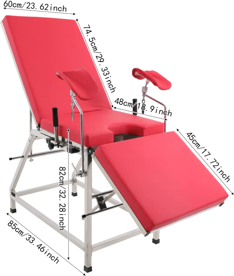 Bymaocar Moderner Gynäkologischer Untersuchungsstuhl in Rot mit Rückenlehne und Beinhalterung, B/T/H: 102 x 77 x 31 cm - Bild 3