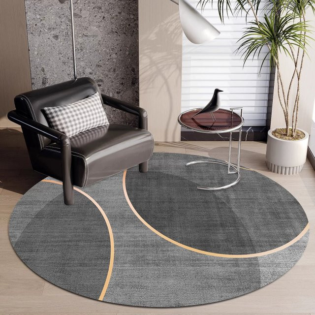 VIKAMA Moderner runder Teppich mit geometrischem Design in Grau, rutschfeste Drehstuhlmatte für Home Office und Schlafzimmer, Durchmesser: 60 cm - Bild 1