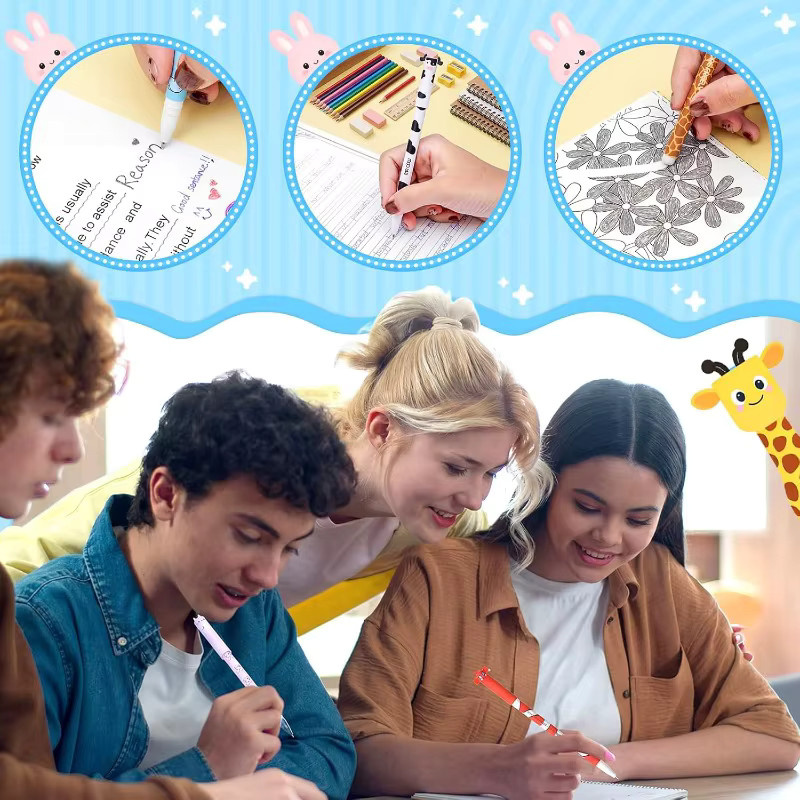 Set mit 16 radierbaren Gelschreiber im niedlichen Tier-Design, 8 Farben, nachfüllbare Kugelschreiber für Schule und Party - Bild 3
