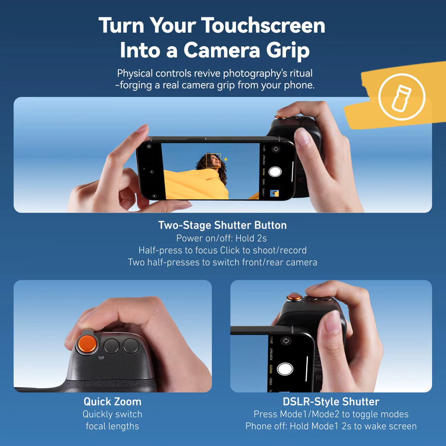 TELESIN Magnetischer Smartphone Hand Grip mit Fernbedienung für iPhone und Android, Schwarz - Bild 5