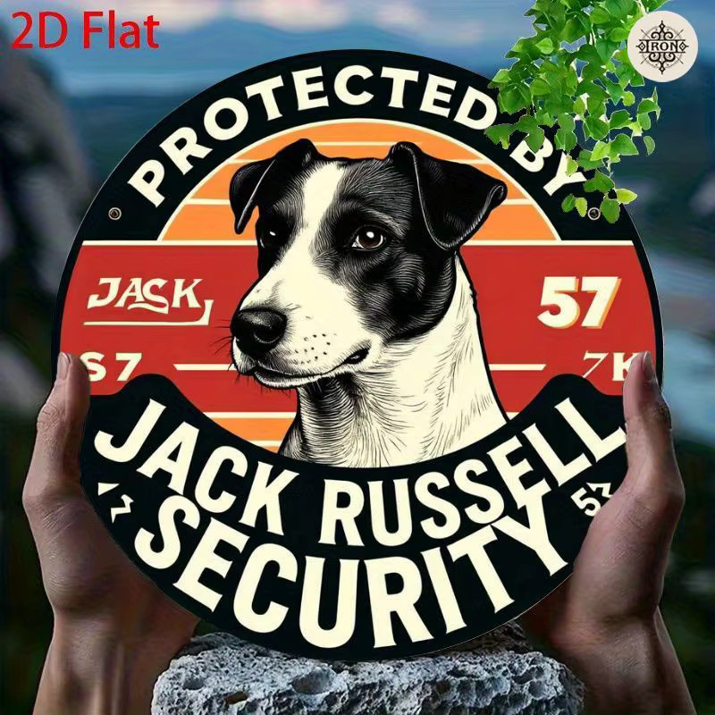 Potdemiel Jack Russell Safety Retro Aluminiumschild, rundes Metallschild für die Wanddekoration, Mehrfarbig, Durchmesser: 20 cm - Bild 3