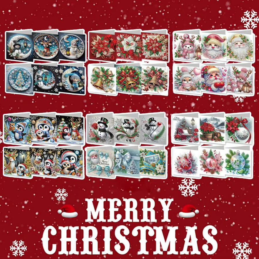 6-teiliges DIY-Diamant-Malerei-Grußkarten-Set mit Weihnachtsdesigns in Multicolour aus Papier - Bild 3