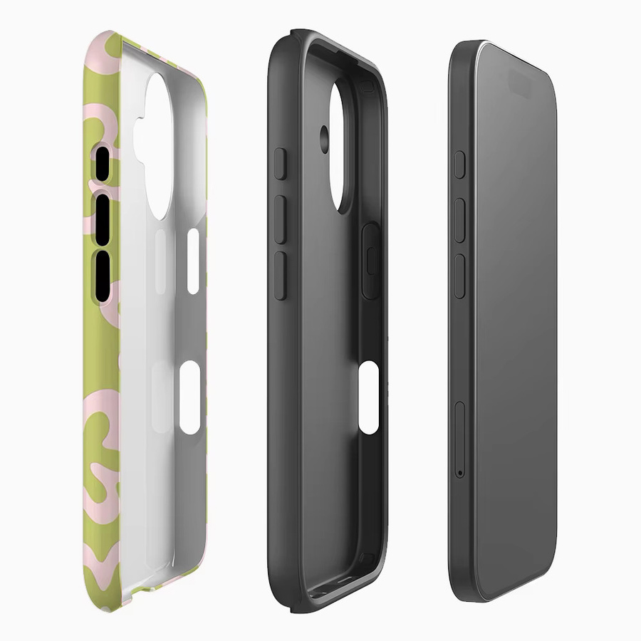 Potdemiel Handyhülle mit minimalistischem Blumenmuster in Rosa und Grün für iPhone 17 16 15 14 13 12 Pro Max Plus mit doppelschichtiger Rückseite - Bild 2