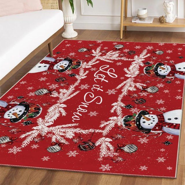 VIKAMA Weihnachtsteppich in Rot, rutschfester und schmutzabweisender Druckteppich für Wohnzimmer, Schlafzimmer oder Eingangsbereich - Bild 1