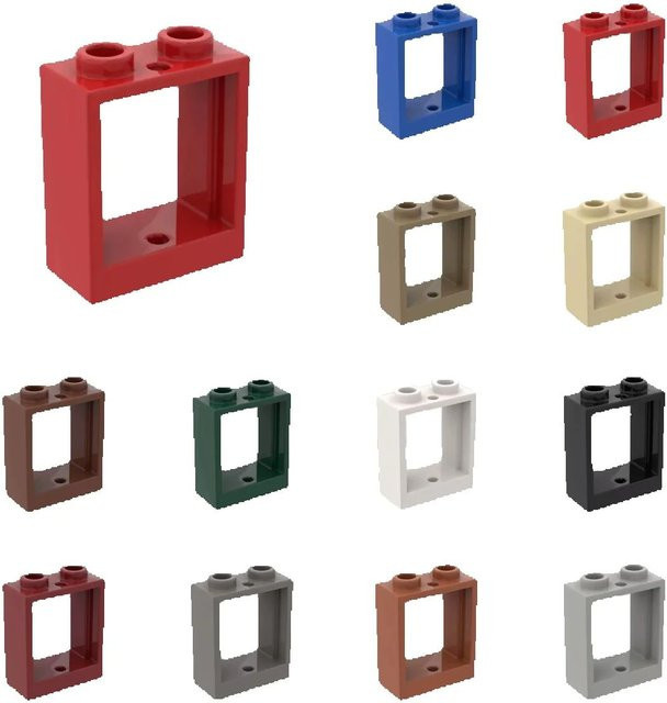 Alibricks Baustein Nachfüllpack 50 Stück Fenster 1x2x2 flache Vorderseite in Bunt / Mehrfarbig - Bild 1