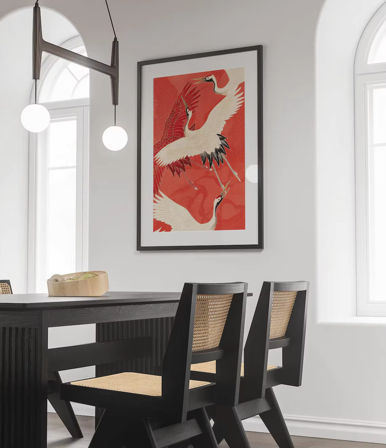 SHENCHEN Japanisches Vintage-Poster mit Kranich-Vogel-Illustration als Kunstdruck aus Papier in Rot - Bild 4