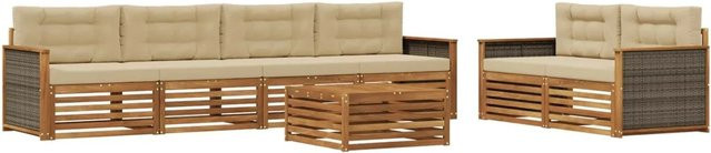vidaXL Outdoor-Sofagarnitur L-Form aus Akazienholz mit Kissen, Natur-Beige - Bild 1