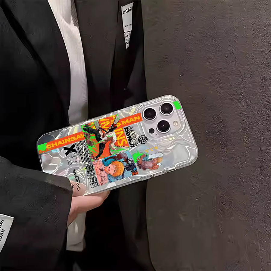 Handyhülle mit Kettensägenmann Denji und Makima Motiv für iPhone 12 bis iPhone 17 Pro Max in Bunt mit Seidenstoffmuster und glänzendem Finish - Bild 2