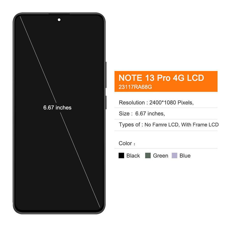 Xiaomi Redmi Note 13 Pro 4G LCD-Display mit Rahmen, TFT-Touchscreen-Baugruppe in Schwarz - Bild 2