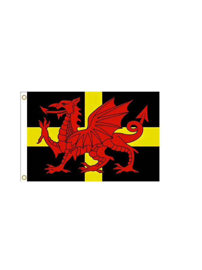 Walesische Flagge mit dem Roten Drachen und Schwarz-Gelbem Kreuz aus Polyester, Wanddekoration in Rot, Schwarz und Gelb, B/H: 152 x 91 cm und 152 x 183 cm - Bild 2