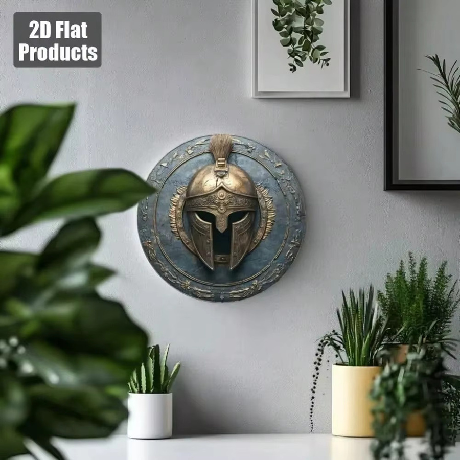 CIFBUY Wandkunst Spartanischer Krieger Helm und Schild aus Metall in Gold im Vintage-Stil - Bild 2