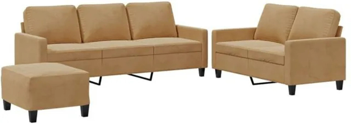 3-tlg. Sofagarnitur Vidaxl in Braun aus Samt mit Kissen im modernen Design - Bild 1
