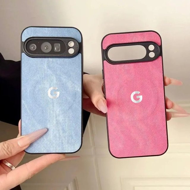 Magnetische Lederhülle im Cowboy-Denim-Design für Google Pixel 10 Pro XL 9 8 7 6A mit MagSafe Wireless Charging Unterstützung in Blau - Bild 1
