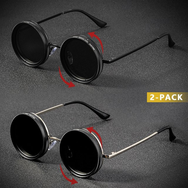 CRIXALIS Sonnenbrille, rund, Vollrand, Metall, schwarz, Männer - Bild 1