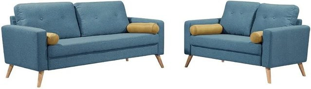 Couchgarnitur Vente-unique Tatum in Blau mit Stoffbezug, B/T/H: 182 x 130 x 81 cm - Bild 1