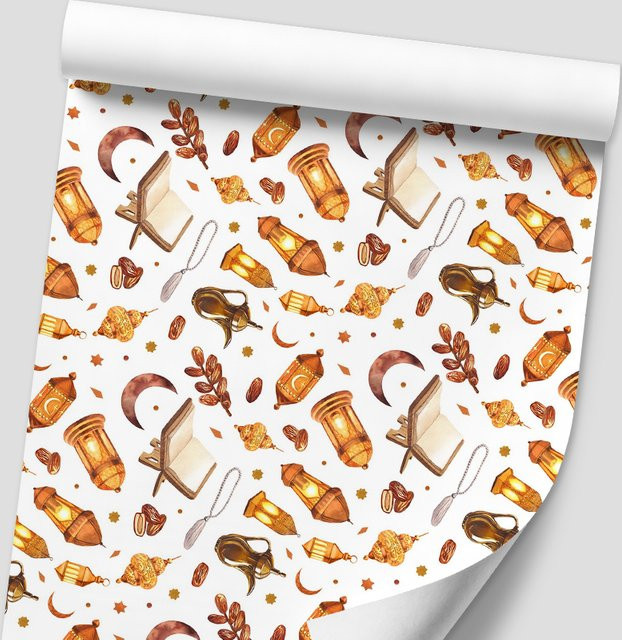 Eid Mubarak Geschenkpapier aus Kraftpapier für Ramadan und islamische Feierlichkeiten, Mehrfarbig - Bild 1