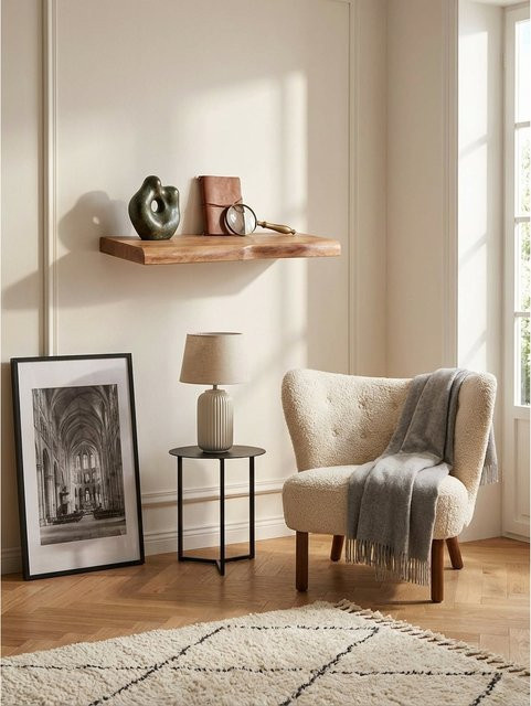 Wandregal aus Massivholz Akazie im Landhausstil von KADIMA DESIGN, Farbe Braun, B: 40 cm, T: 26 cm, H: 4 cm - Bild 1