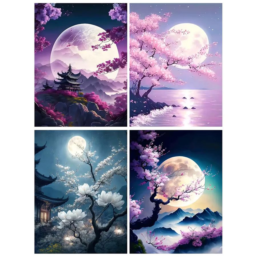 YUTTEE Diamantstickerei Set Mond Landschaft mit Baum und Blumen als Mosaik Malerei für Kreuzstich Handarbeiten - Bild 3