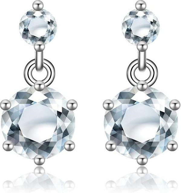 Wucifang Jewelry Doppelblumen-Ohrringe, Zirkonia, Kupfer, Weiß, Damen - Bild 1